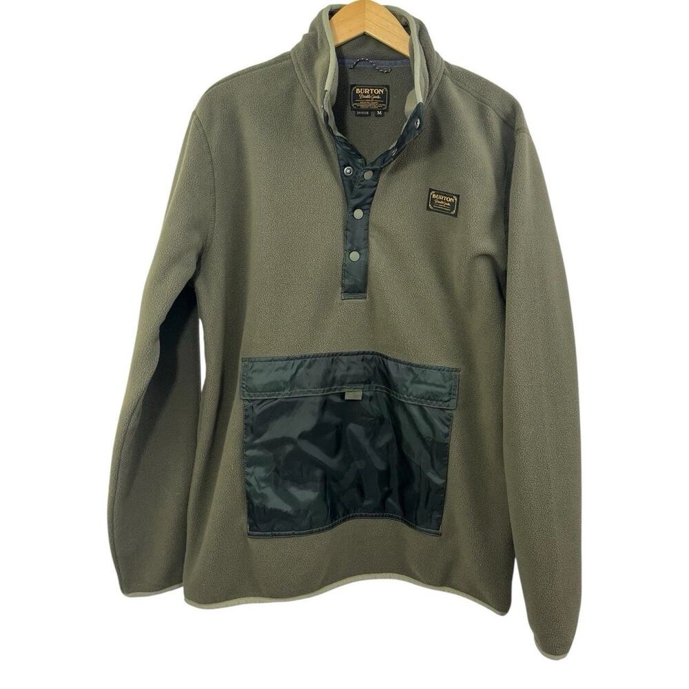 Burton Hearth Fleece Pullover Dryride Men’s Medium Olive Green Camouflage Snap